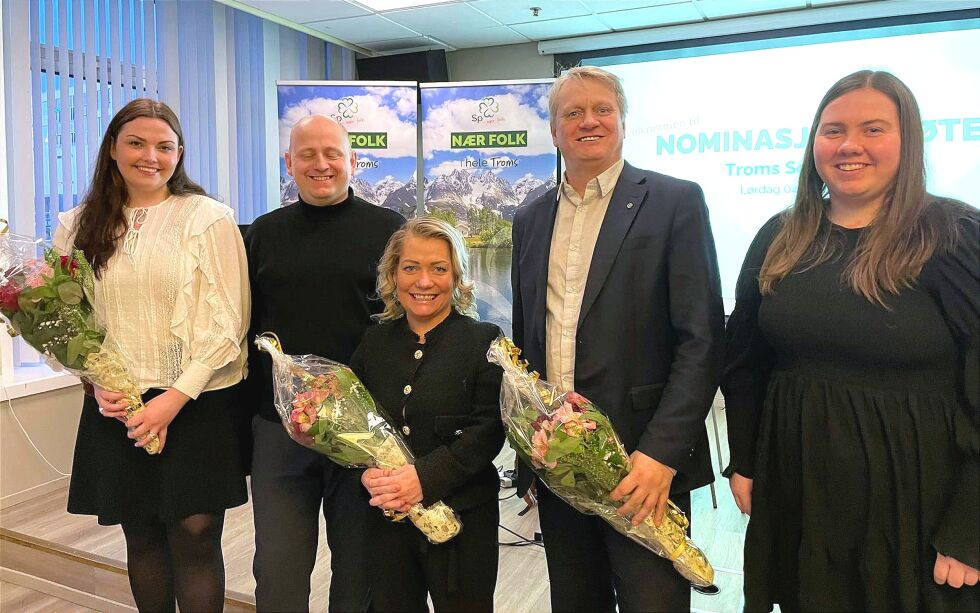 Topp fem for Troms Sp: Andrine Hanssen-Seppola, Birger Holand, Sandra Borch, Ivar B. Prestbakmo og Anne Martine Brox-Antonsen.
 Foto: Troms Senterparti