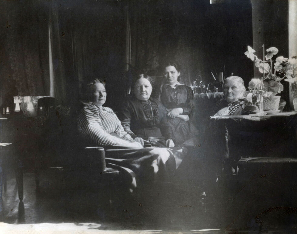 Dette fotominnet er foreviga hjemme hos telegrafistinne Amalie Schanche i Vardø før 1910. Fra venstre Julie Sophie Schanche Dahl (1846-1922), Amalie Hansine Nicoline Schanche (1860-1939), Vally Kathrine Schanche Holmboe (1879–1943) og Elisabeth Johanne Karoline Schanche (1849-1917). 
Julie, Amalie og Elisabeth var søsken og opprinnelig fra Tana og oppvokst i Polmak. Julie bodde i Petsamo i Russland, men flytta senere til Vardø og Oslo. Amalie bodde i Vardø, men flytta senere til Oslo. 
Elisabeth eller Lisken som hun ble kalt, bodde i Skjånes i Gamvik. Vally var barnebarnet til Elisabeth. Hun var født i Skjånes i Gamvik, og bodde i Vardø til 1918, da hun flytta til Oslo.
 Foto: Ukjent