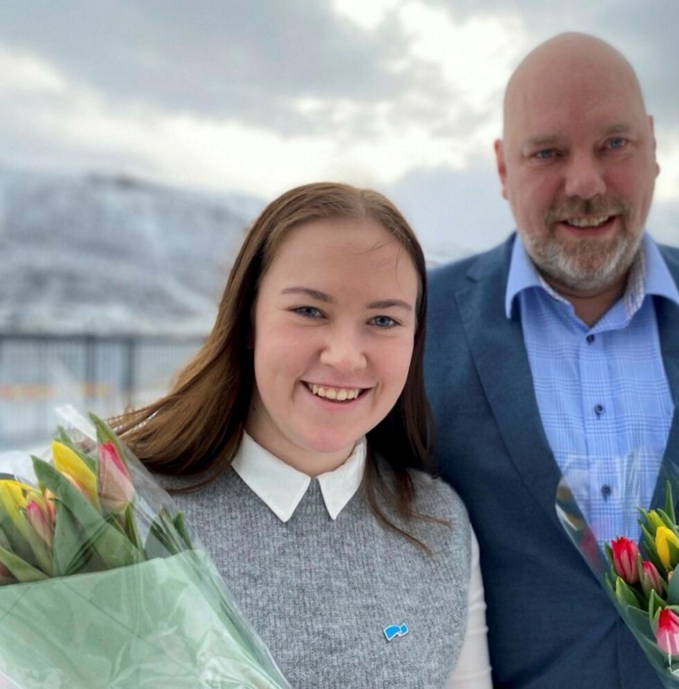 Finnmark Høyres stortingskandidat Hege Christin Bjørkmann og fylkesordfører Hans-Jacob Bønå.
 Foto: Pressefoto