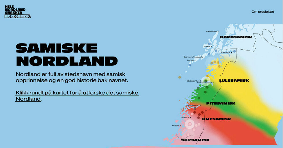 Fra høsten 2023 kjørte Nordland fylke kampanjen «Hele Nordland snakker», hvor fylket slo et slag for de fem samiske språkene som har sitt hjem i Nordland.
 Foto: Nordland