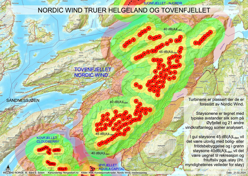 Nordic Wind ønsker å bygge vindindustri i Tovenfjellet, midt i Røssåga/Toven reinbeitedistrikt.
 Foto: Montasje: Bård S. Solem