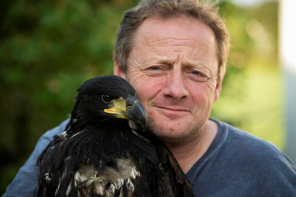 Tom Roger Østerås med en havørn i hendene.
 Foto: Privat