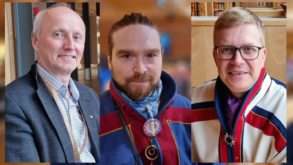 Knut Einar Kristiansen i Nordkalottfolket, Beaska Niillas i Norske samers riksforbund og Ronny Wilhelmsen i Bargiidbellodat forteller om partienes syn på sak.
 Foto: Steinar Solaas